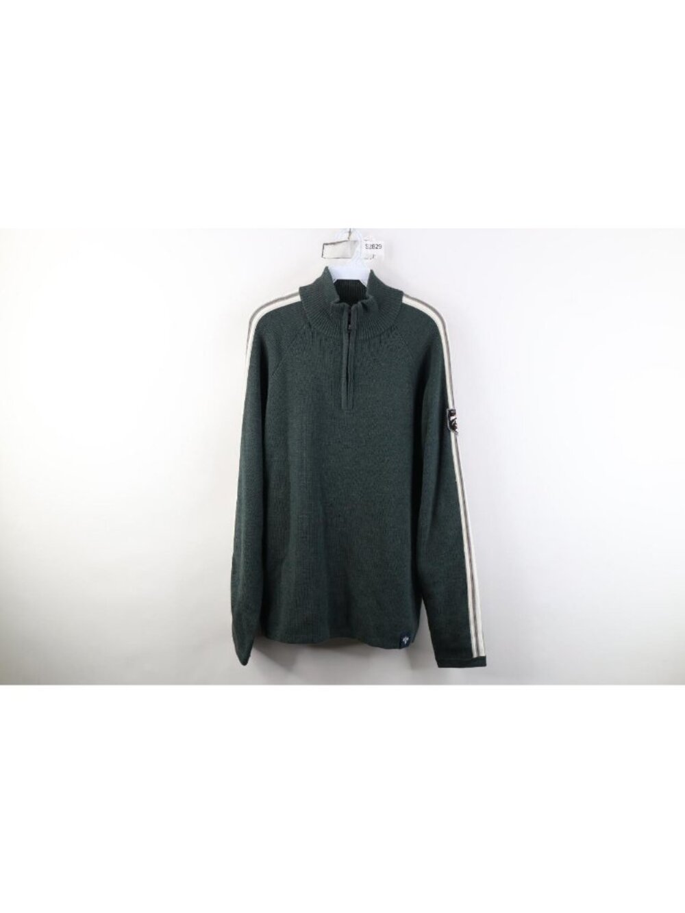 Vtg 90s Streetwear Mens Large Striped Wool Blend Knit 1/4 Zip Pullover Sweater